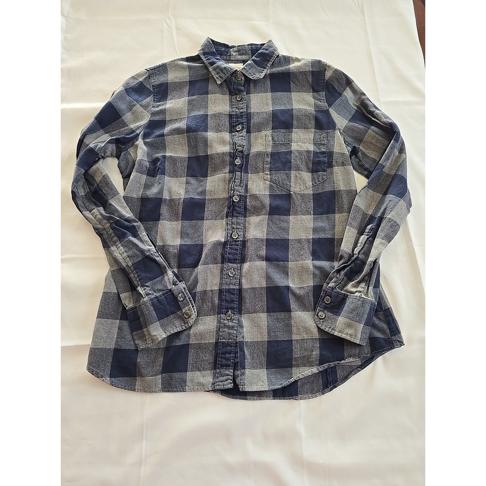 J Crew Womens Blue Gray Flannel Long Sleeve Top Shirt‎ Button grunge